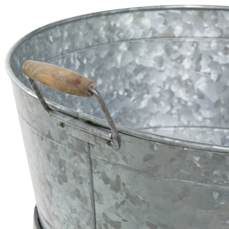 Gray Metal 6 Bottle Ice Bucket with Lower Shelf - 19 x 19 x 34Round