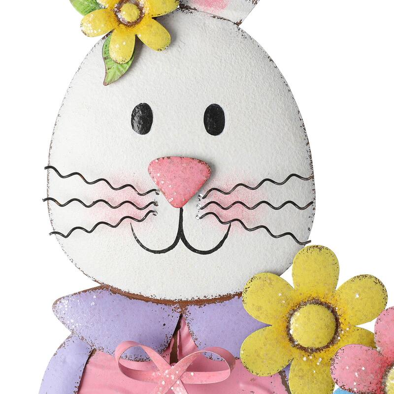Glitzhome 36"H Metal Easter Bunny Girl Yard Stakes Porch Sign Wall Decor