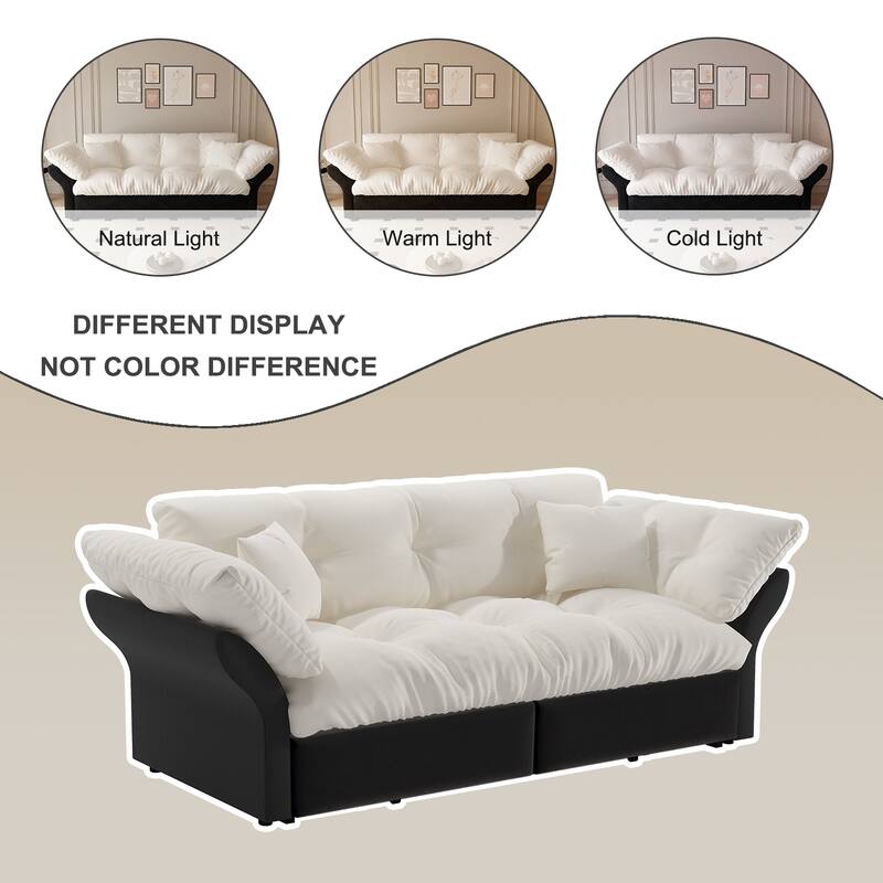 74.8" Queen Pull Out Sofa Bed, 3-in-1 Convertible Sleeper Tufted Sofa with 2 Soft Pillows,Multi-Functional Velvet Loveseat Bed