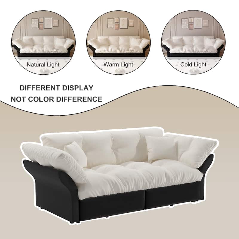 Queen Pull Out Sofa Bed, 3-in-1 Convertible Sleeper Tufted Sofa with 2 Soft Pillows, Velvet Loveseat Bed