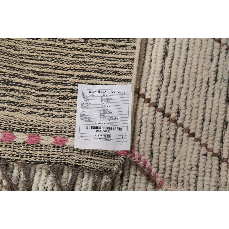 All-Over Ivory Moroccan Oriental Area Rug Hand-Knotted Wool Carpet - 4'9"x 8'9"