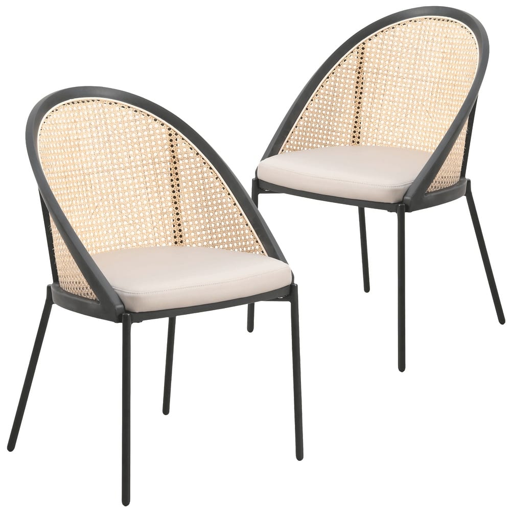Urbane Modern Stylish Dining Chair with Vinyl Fabric Seat and Wicker Back for Dining Room & Kitchen, Set of 2