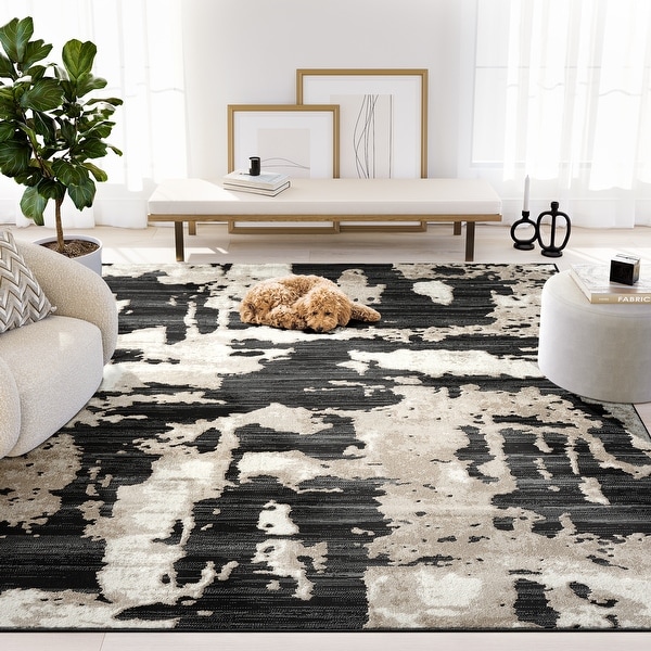 Abani Rugs TER170A Beige Black Abstract Pattern Area Rug - Bed