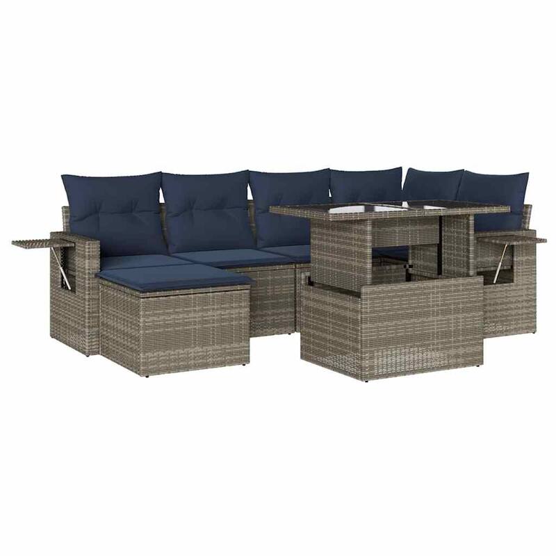 vidaXL Patio Sofa Set with Cushions Table and Couches 7 Piece Poly Rattan