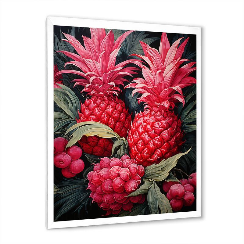 Designart "Rustic Pink Pineapple Impression II" Pineapples Wall Decor Pink - Traditional Entryway Framed Wall Art