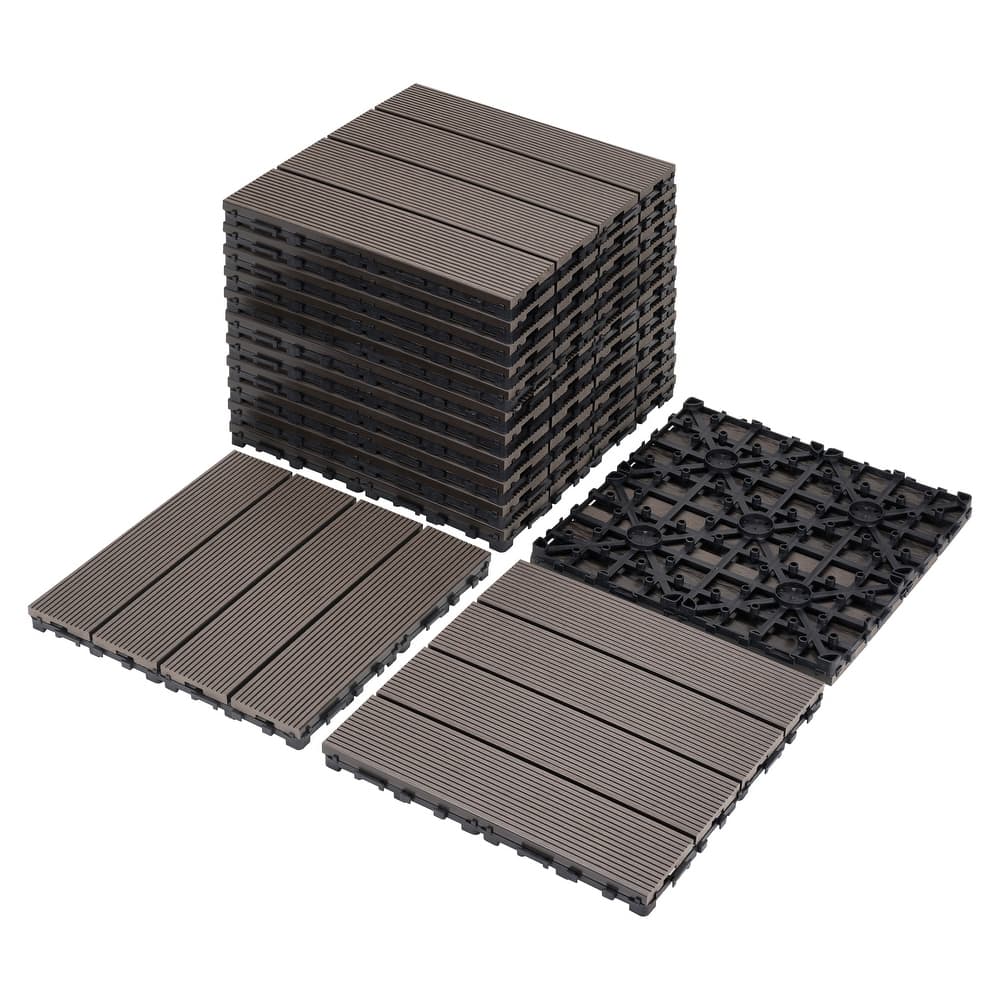 8.7 sq. ft DIY Wood-Plastic Composite Deck Tiles, Interlocking Outdoor Flooring Tiles Waterproof All Weather (Pack of 9)