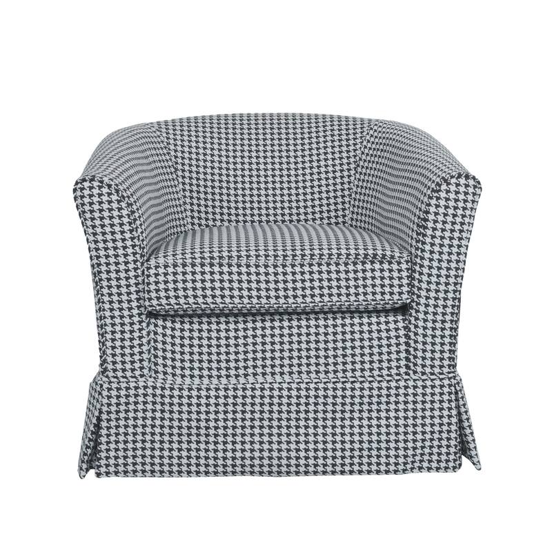 Roomfitters Houndstooth Swivel Barrel Accent Chair with Skirted Base, Upholstered Armchair for Living Room or Office
