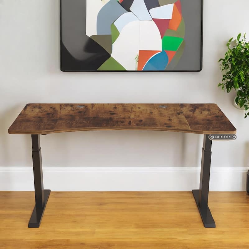 HomeRoots Adjustable Brown and Black Wood and Stainless Steel Rolling Standing Desk - Brown