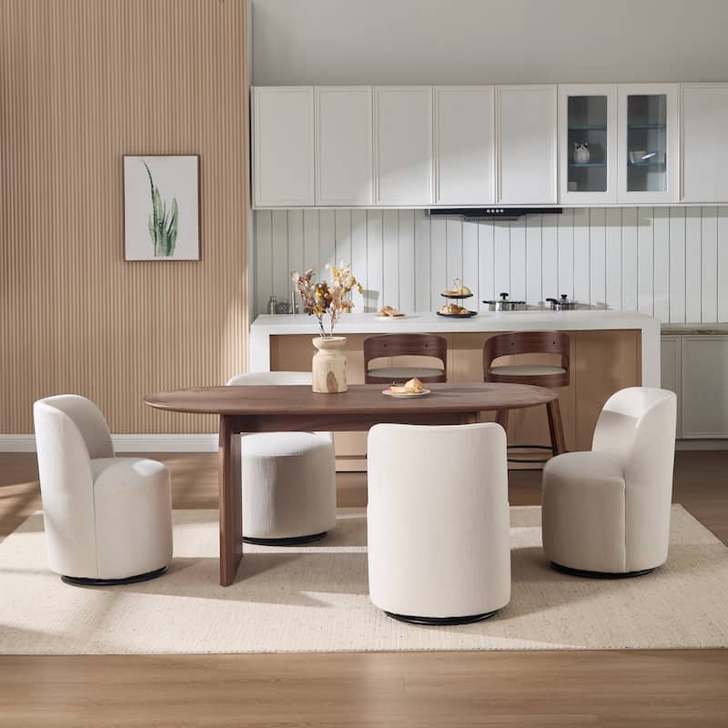 Set Of 1 Upholstered Barrel Chair, Mid Century Modern Round Linen Dining Chair, 360 Degree Swivel Side Chair for Dining Room