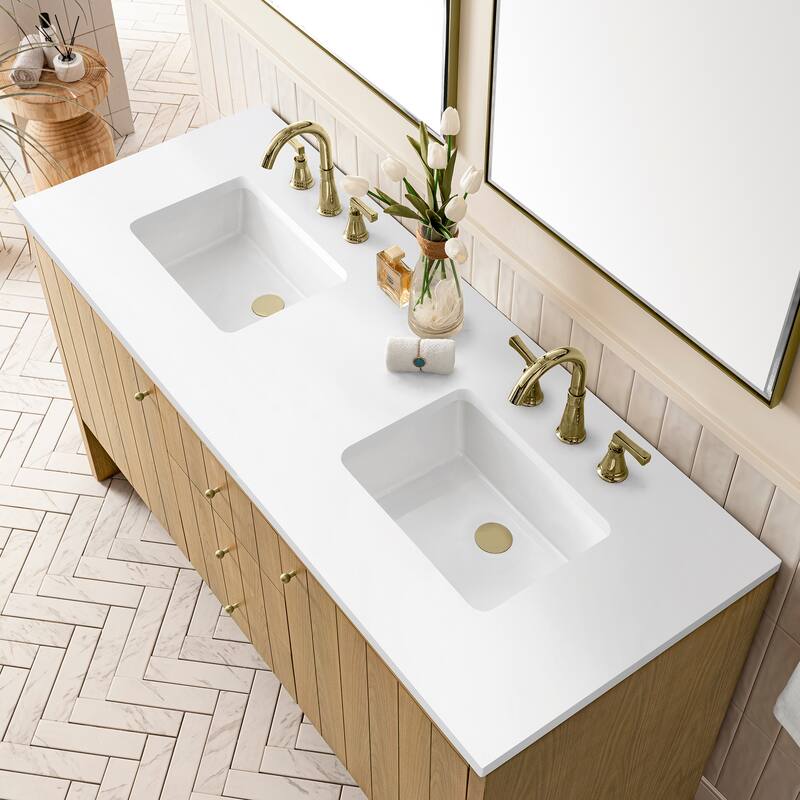 James Martin Vanities Hudson 60" Double Vanity, Light Natural Oak - White Zeus Quartz