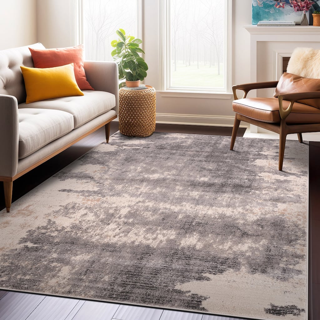 World Rug Gallery Distressed Abstract Gray Area Rug