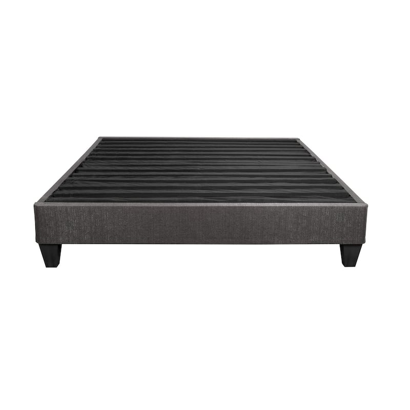 Tamy California King Size Platform Bed Frame, Dark Gray Linen Upholstery
