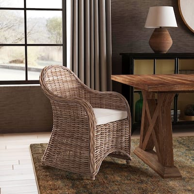 Handwoven Natural Rattan Armchair With Cushion by East at Main