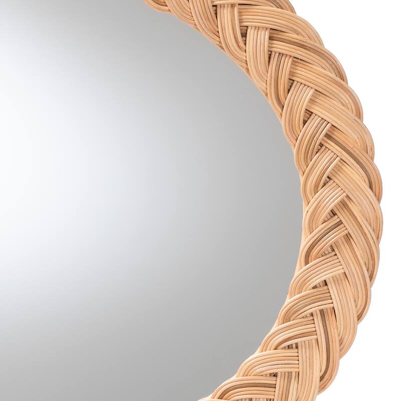 Nara Natural Rattan Wall Mirror - Handwoven Braided Wicker Frame, Coastal Boho Wall Decor for Entryway, Bedroom, or Living Room