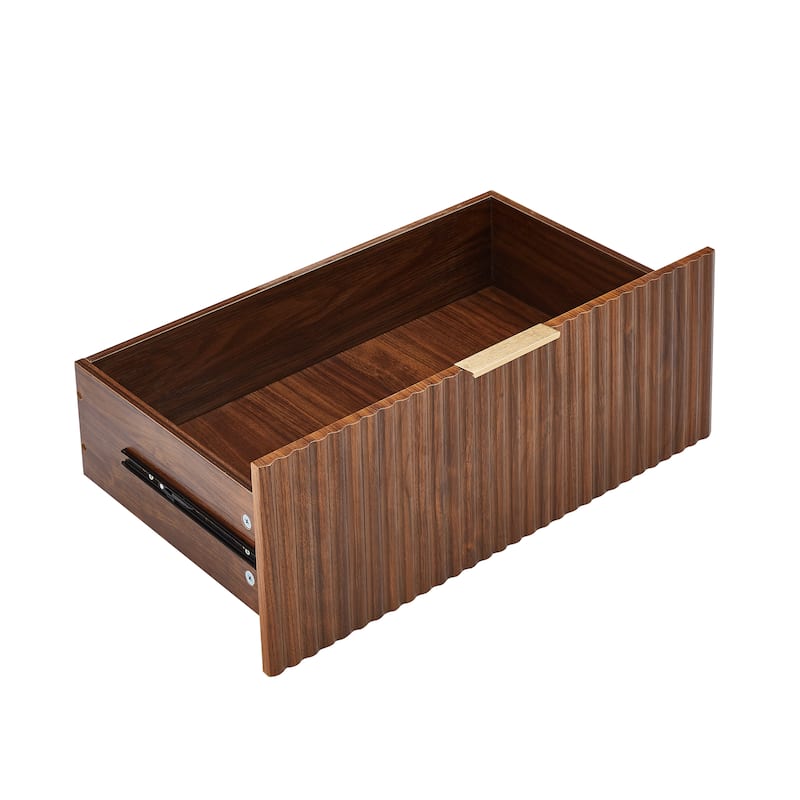 Anmytek 6 Drawer Dresser TV Stand 55 Inch Wide Modern Curved Wave Design Wood Dresser Organizer Walnut Finish