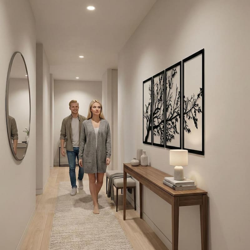 Tree of Life 4 Panels Metal Wall Decor for Home and Outside - Wall-Mounted Geometric Wall Art Decor