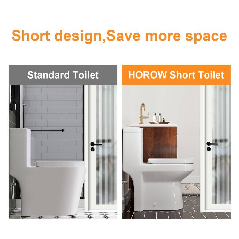 HOROW One-piece 0.8/1.28 GPF Dual Flush Round Toilet in White with Seat Included