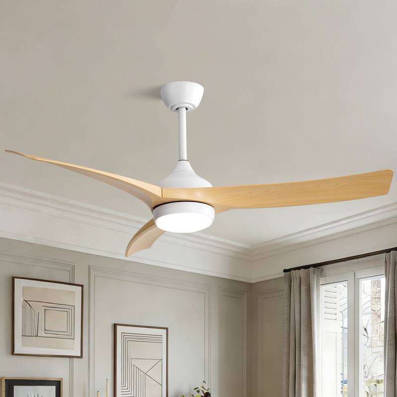 52 inches Indoor/Outdoor Ceiling Fan with Light Kit and Remote Control,DC Motor,3 CCT LED Dimmable for Bedroom Living Room Patio - White with Wood