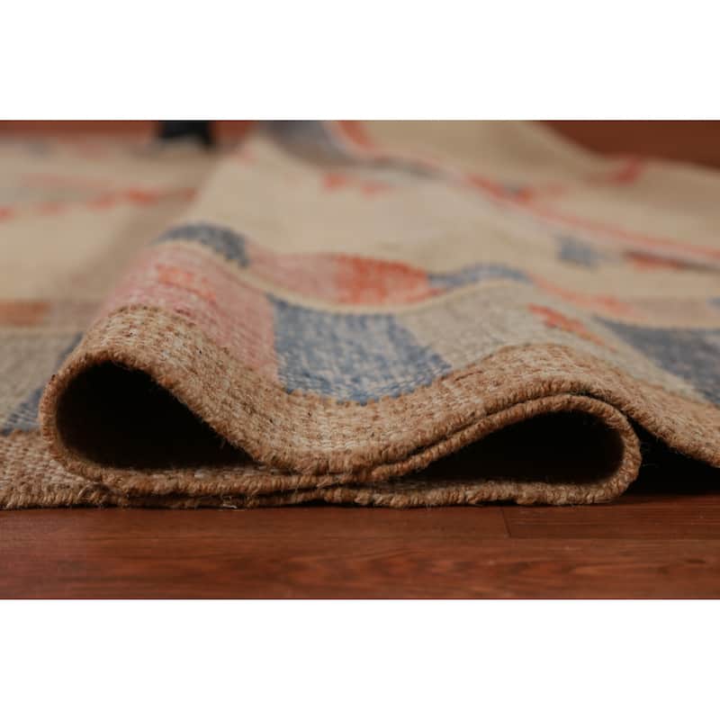 Hand Woven Oriental 100% Jute Carpet Southwestern Modern Beige & Ivories Kilim Area Rug - 9' 8'' X 8' 6''