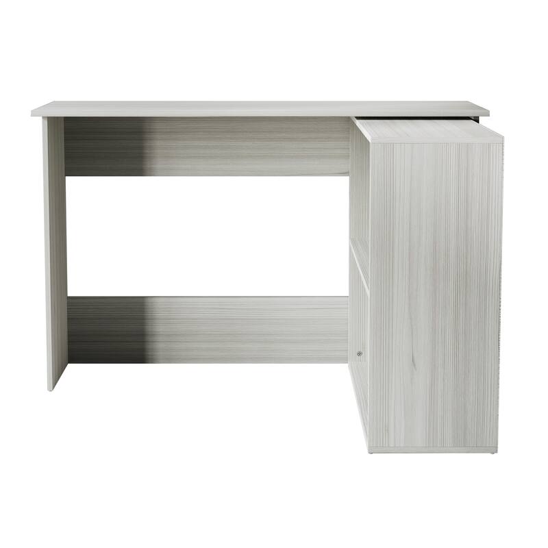 CraftPorch Contemporary L-Shape Writing Desk with Cabinet - Light Grey