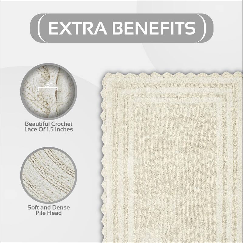 Better Trends Bath Rugs Set 100% Cotton Soft & Water Absorbent Tufted Bathroom Rug for Shower, Sink Bath Mats Lilly Crochet