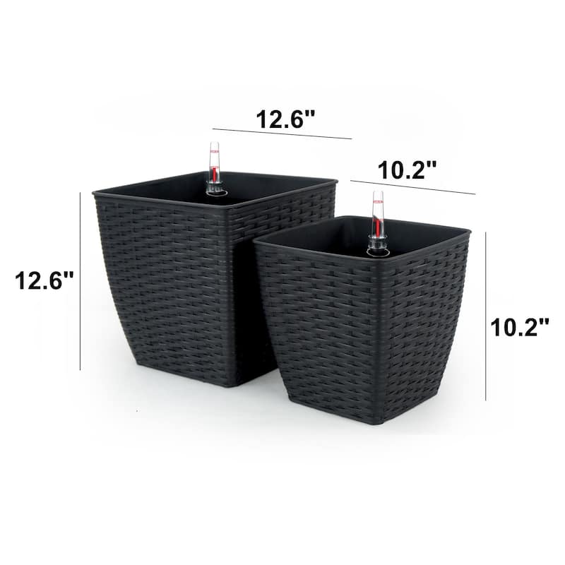 2-Pack Hand Woven Wicker Thin Square Self-watering Planter