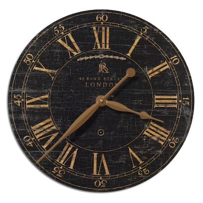 Antique Style "Bond Street London" Round Wall Clock 18" Black and Gold