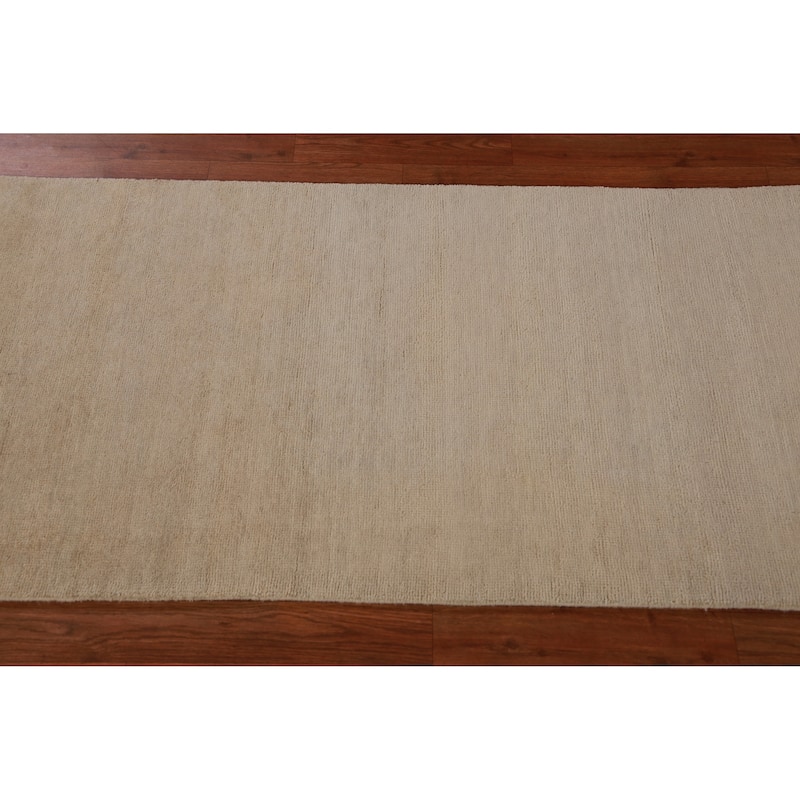 Hand Knotted Oriental 100% Wool Carpet Modern Solid Beige & Ivories Gabbeh Runner Rug - 8' 2'' X 2' 7''