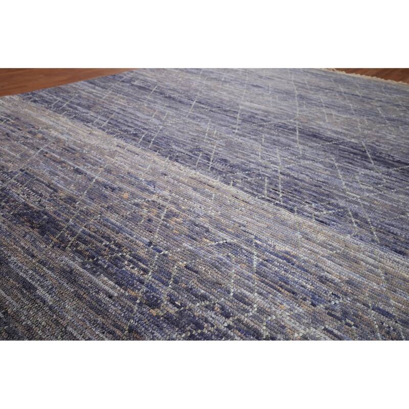 Blue Trellis Moroccan Area Rug Hand-Knotted Wool Carpet - 9'0"x 12'10"