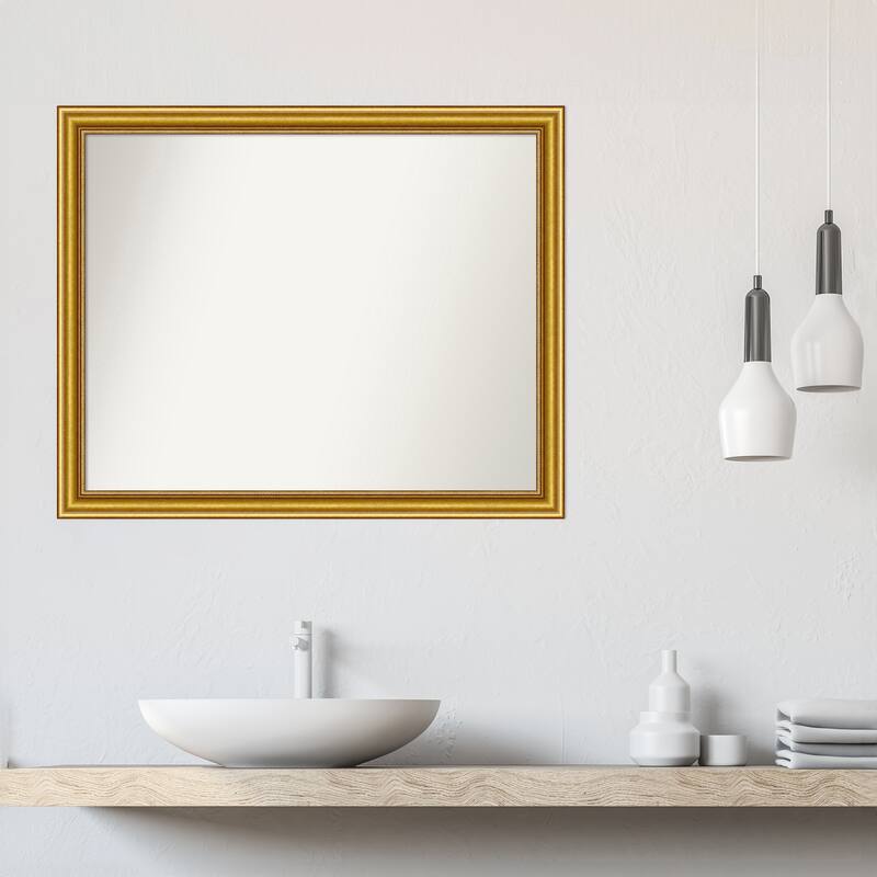 Townhouse Gold Framed Non-Beveled Custom Wall Mirror, Bathroom Vanity Mirror