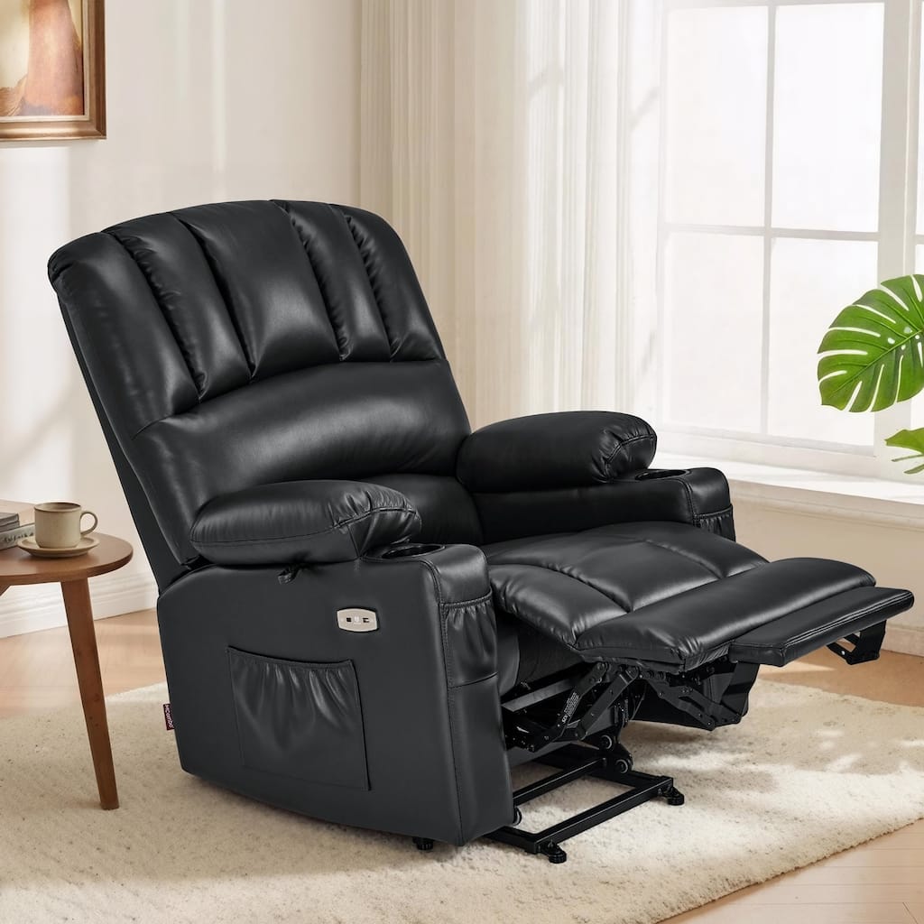 Power Lift Recliner Chair for Elderly, Massage and Heat, Faux Leather & Fabric