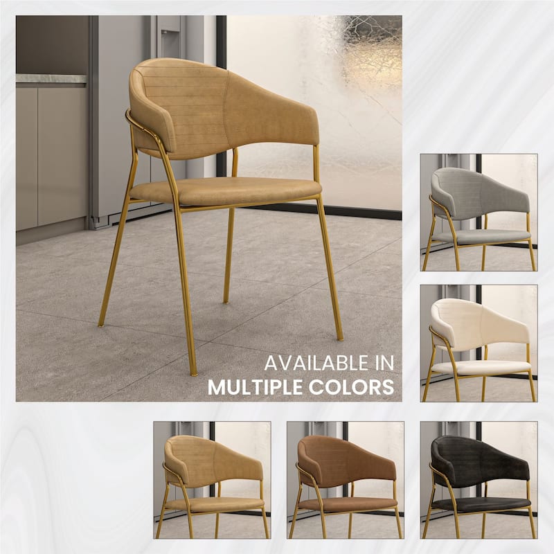 LeisureMod Bella Modern Mid-Century Leather/Velvet Dining Chair in Gold Stainless Steel Armchair for Home & Kitchen Banquet