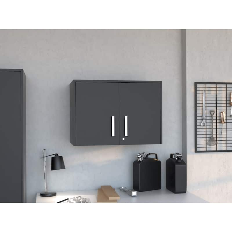 Storage Wall Cabinet with Triple Interior Shelves Double Door for Home Office Kitchen Bathroom Organization Durable Storage - Black
