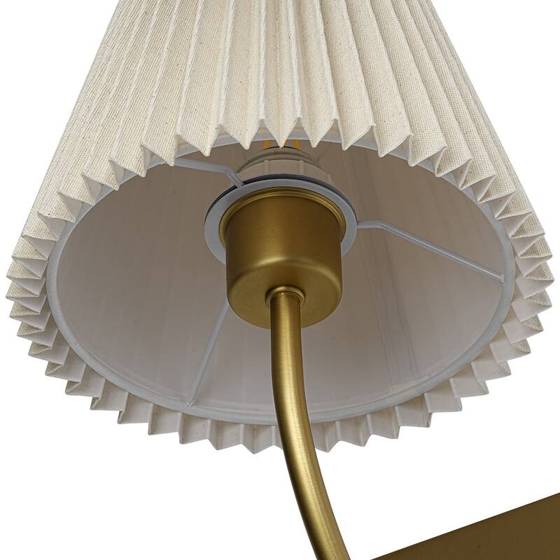 Mid-Century 1-Light Pleated Ivory Fabric Armed Wall Sconce