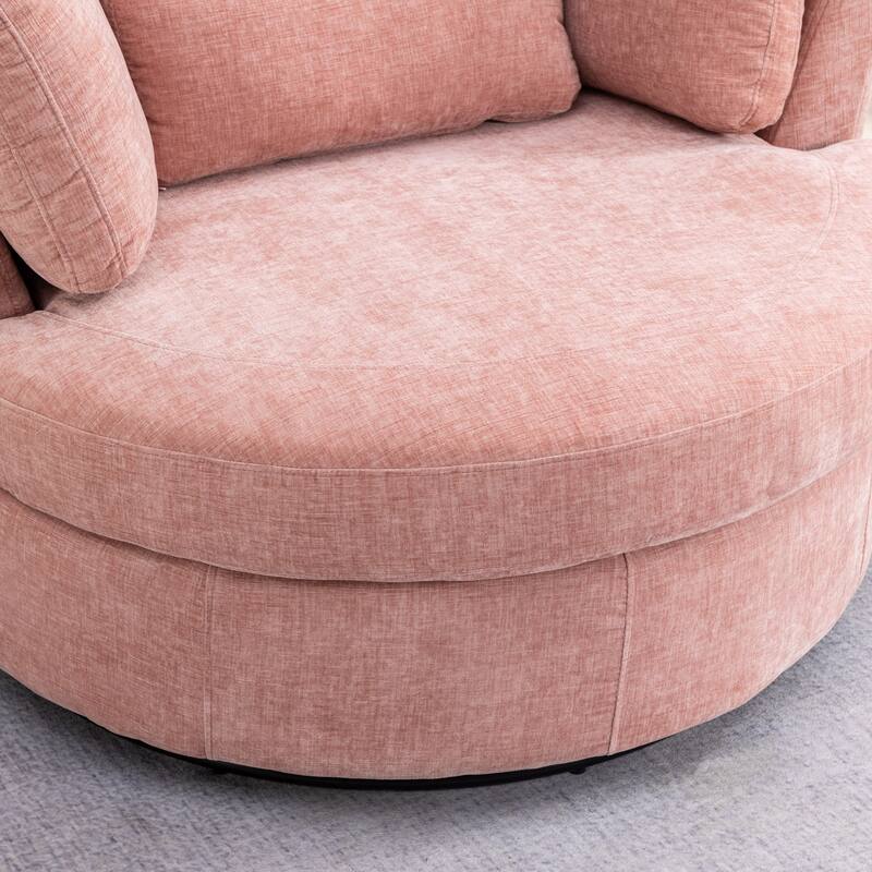 42.3"W Upholstered Swivel Accent Chair with 4 Pillows and Half-Moon Storage Ottoman
