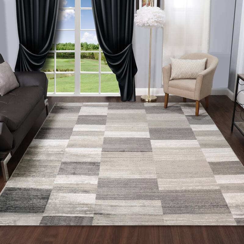 Modern Stripe Color Block Indoor Area Rug or Runner by Superior