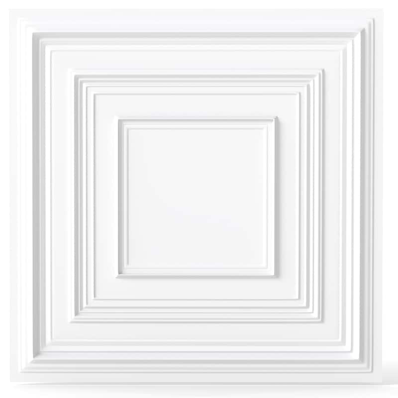 White PVC 3D Drop Ceiling Tiles 12-Pack 24"x24" for DIY Walls and Ceilings - White