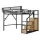 preview thumbnail 14 of 16, Full Size Loft Bed with Stairs, Storage Shelves, High Loft Bed with Wardrobe for Kids Teens, Black Metal Storage Bed