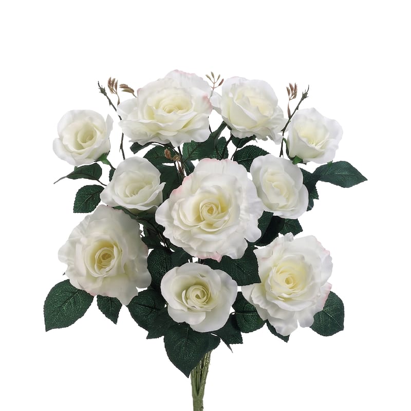Artificial Rose Bush Spray - 18" - White