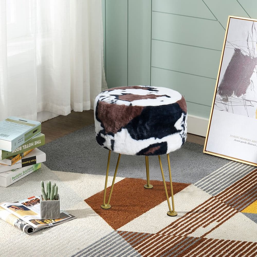Home Soft Things Cow Flower Type Ottoman Bench with Gold Metal Legs