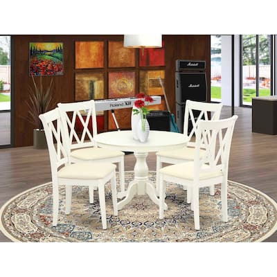HomeStock 5-Piece Linen White Finish Solid Wood Top Dining table with 4 Chairs