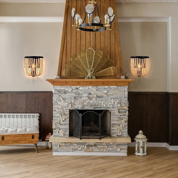 Wood bead wall sconce discount