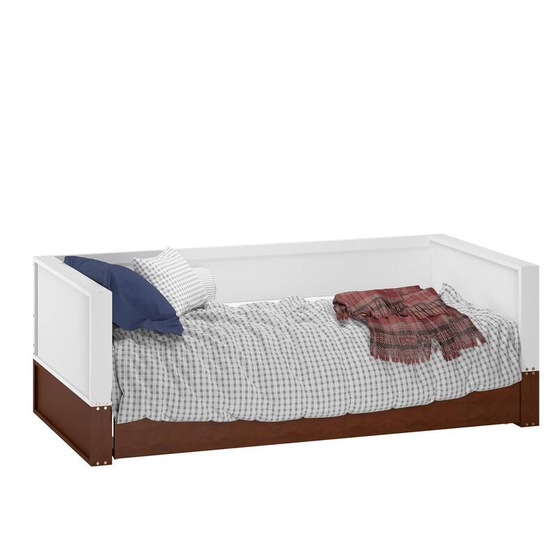 Convertible Twin Daybed with Trundle - Solid Wood Sofa Bed Frame, 350lbs Capacity, Locking Wheels