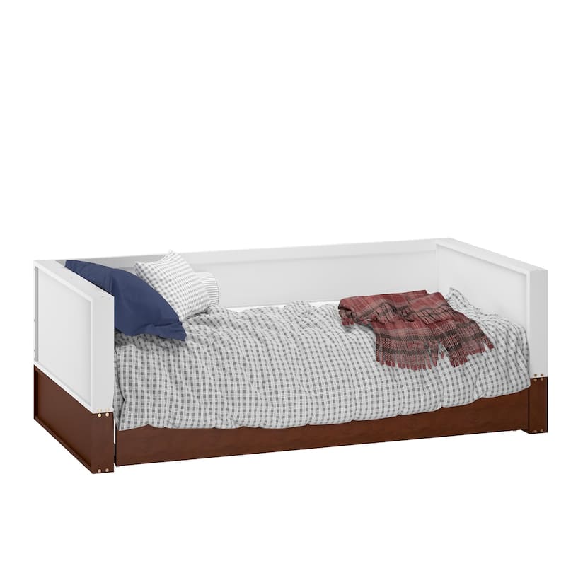 Twin Daybed with Trundle - Solid Wood Sofa Bed Frame, 350lbs Capacity, Locking Wheels , Multi-Functional for Living Room