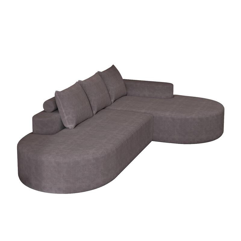 L Shaped Modular Curved Sectional Sofa, Chenille Upholstered 3 Seat Sofa, Corner Sofa with 3 Pillows for Living Room, Bedroom