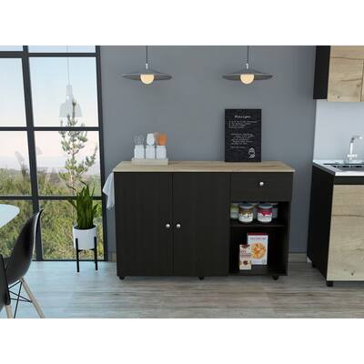 TUHOME Victoria Kitchen Island with Double Door Cabinet
