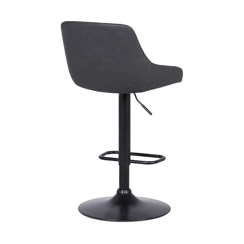 Grey Faux Leather and Black Metal Back Tufted Adjustable Bar Stool - 43.5" x 20.5" x 20.5"