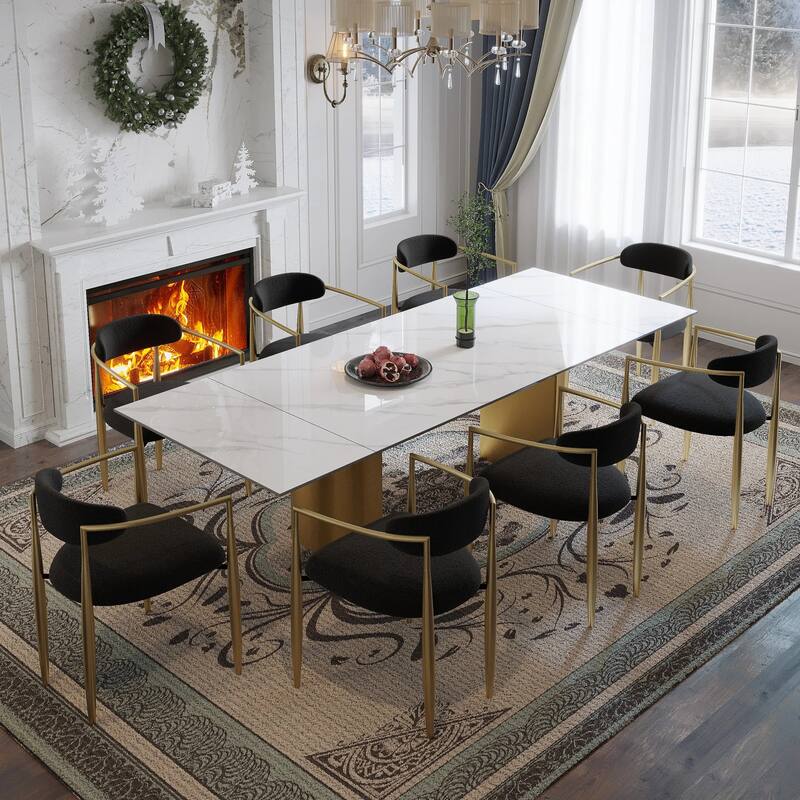 94.48" Extendable Rectangular Sintered Stone Dining Table For 6-10 Person