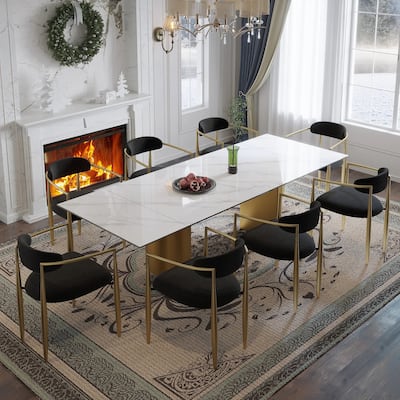 94.48" Extendable Rectangular Sintered Stone Dining Table For 6-10 Person