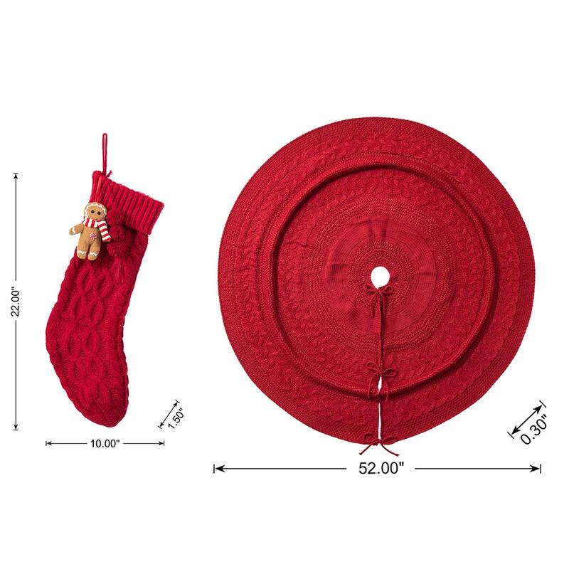Glitzhome Set of 3 Red or White Snowflake Christmas Stocking and Tree Skirt Decoration